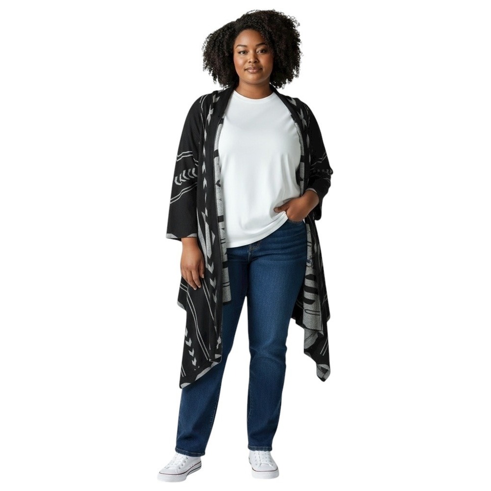 Midnight Velvet Plus Size 3X Cardigan Waterfall Black Gray‎ Geometric Sweater E